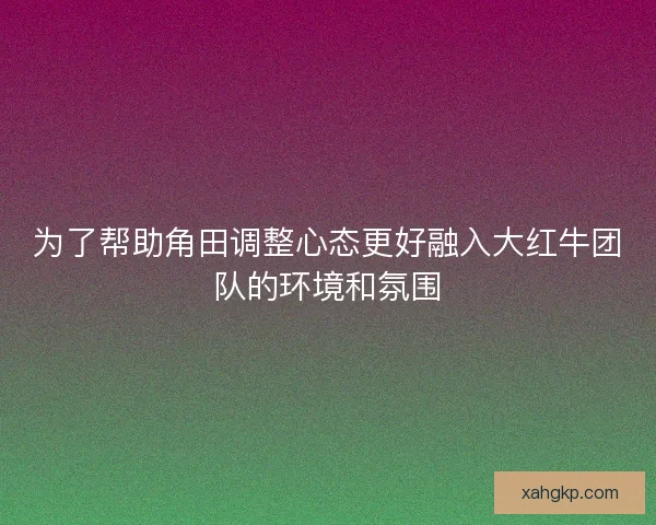 为了帮助角田调整心态更好融入大红牛团队的环境和氛围