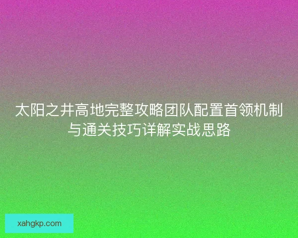 太阳之井高地完整攻略团队配置首领机制与通关技巧详解实战思路